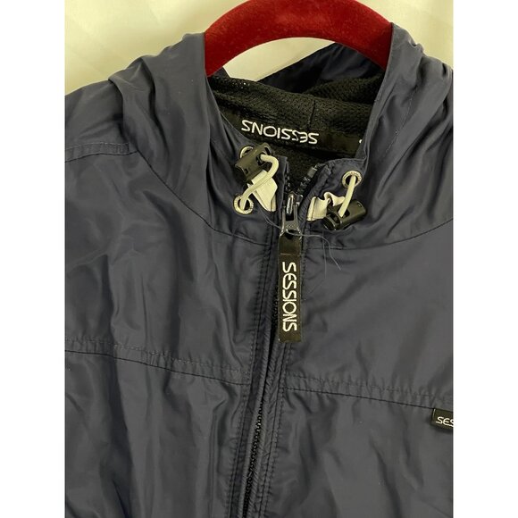 Sessions rain jacket blue black lining zip front hood elastic cuffed READ - Picture 4 of 10
